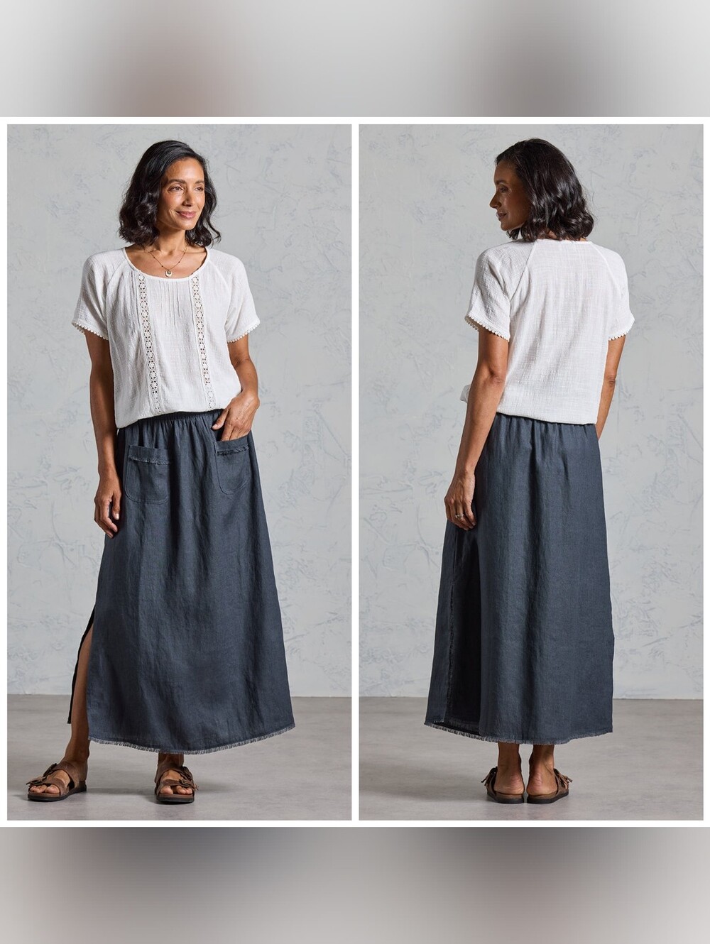 NWT Nomad The Label Aurora French Linen Skirt Charcoal, Size Medium